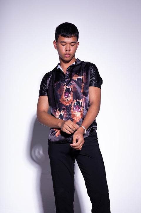 MOSAIC SATIN BUTTON UP