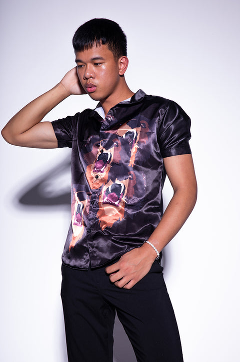 MOSAIC SATIN BUTTON UP